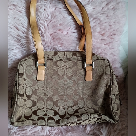 Coach Campbell Signature C  Brown w/Leather Trim Handbag/Shoulder Bag - Picture 6 of 14